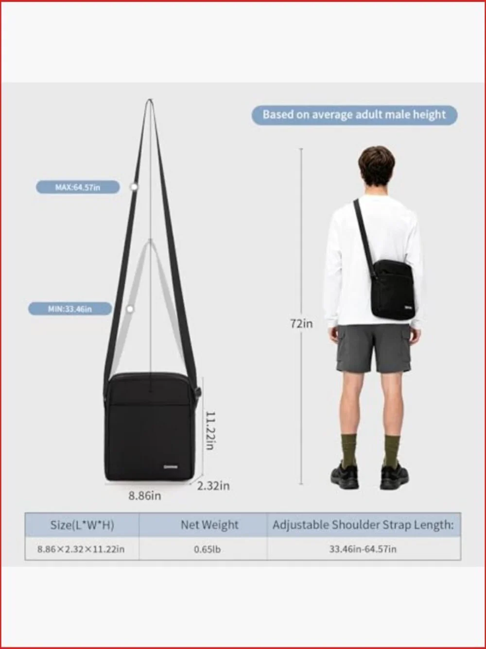 Slim Lightweight Messenger Bag Crossbody Shoulder Bag for Men Business Commuter